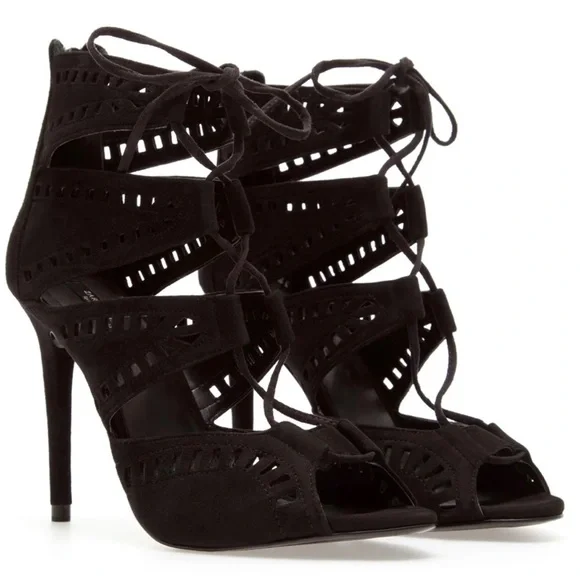 Zara Shoes Zara Lace Up Black Heels Nwt Spring Summer 23 - Main Image